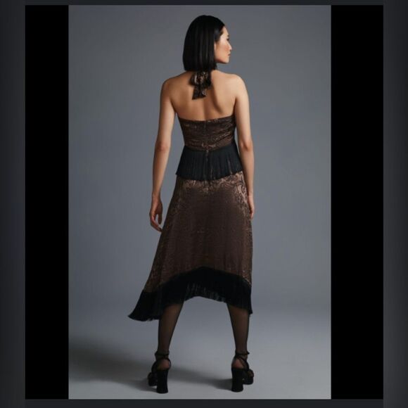 Anthropologie Fringed Velvet Halter Dress SZ 10 - Picture 3 of 5